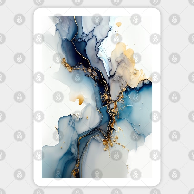 Icy Blue and Gold - Abstract Alcohol Ink Resin Art Sticker by inkvestor